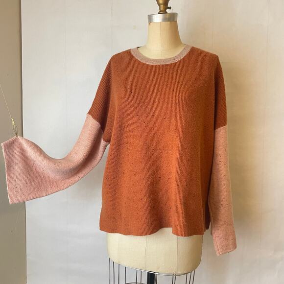 Roolee Colorblock Earthtone Pumpkin and Pink Wide Sleeved Crewneck Sweater 2XL - Picture 2 of 8
